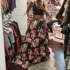 Black Floral Maxi Skirt with Crop Top